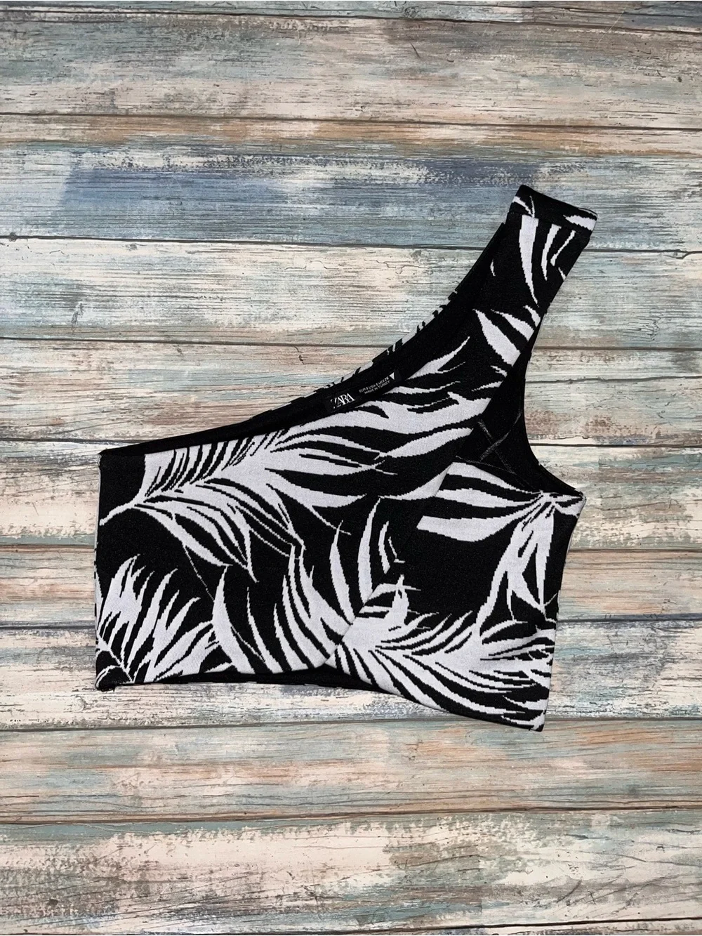 Zara Black White Tropical Palm Print Matching Set Crop Top Pants Small NWT - Picture 3 of 7